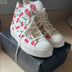Converse Red and White Platform Sneakers